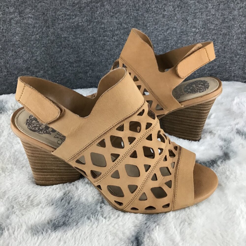 Vince Camuto Cutout Nubuck Block Heeled Peep Toe Sandals Size 8.5W
